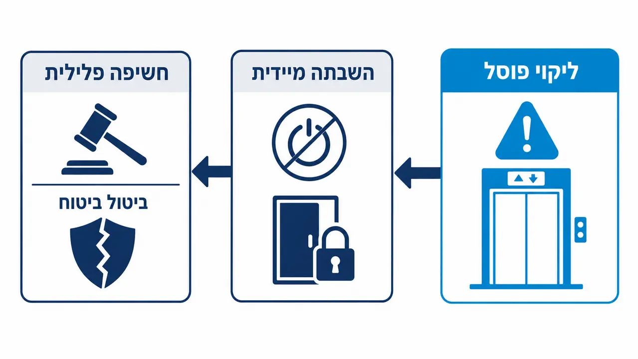 אסור להפעיל מעלית עם ליקוי פוסל